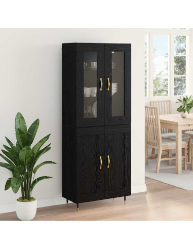 Credenza 2 pcs Rovere Nero Legno multistrato