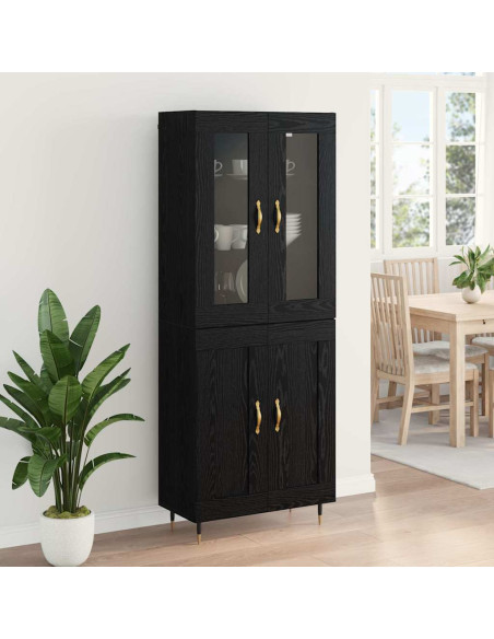 Credenza 2 pcs Rovere Nero Legno multistrato