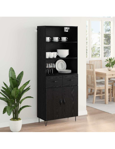 Credenza con cassetto 2 pcs Rovere Nero Legno multistrato