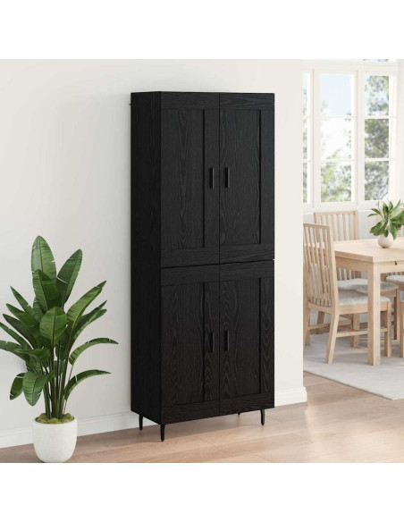 Credenza 2 pcs Rovere Nero Legno multistrato