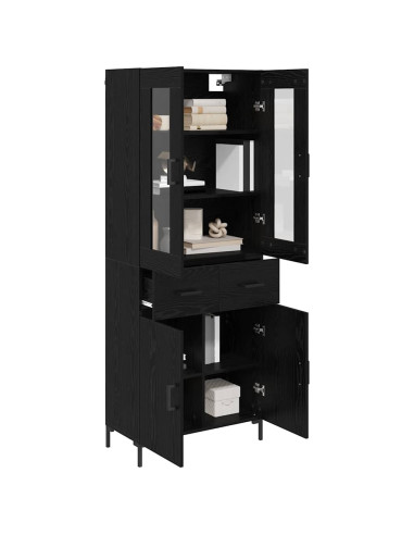 Credenza con cassetto 2 pcs Rovere Nero Legno multistrato