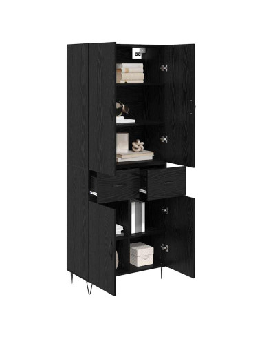 Credenza 2 pcs Rovere Nero Legno ingegnerizzato e vetro