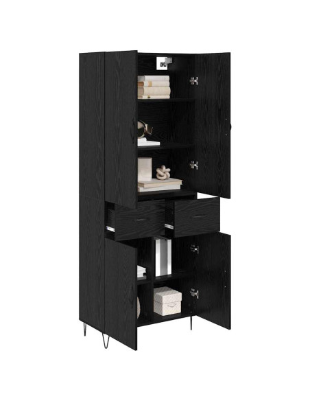 Credenza 2 pcs Rovere Nero Legno ingegnerizzato e vetro