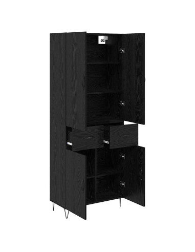 Credenza 2 pcs Rovere Nero Legno ingegnerizzato e vetro