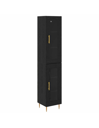 Credenza 2 pcs Rovere Nero Vetro
