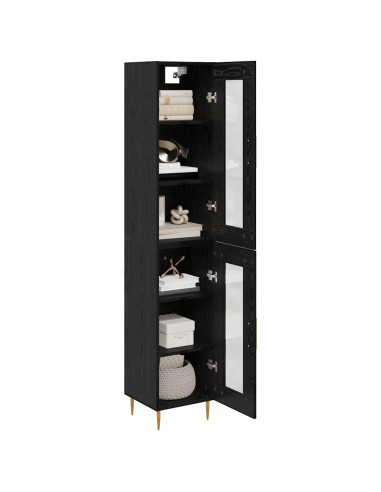 Credenza 2 pcs Rovere Nero Vetro