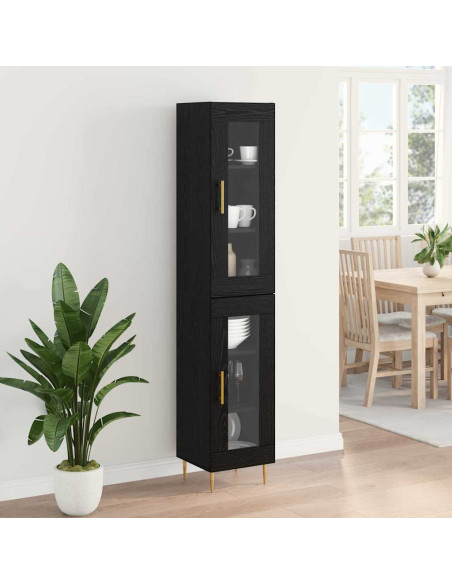 Credenza 2 pcs Rovere Nero Vetro