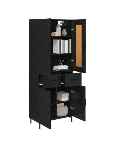 Credenza con cassetto 2 pcs Rovere Nero Legno multistrato