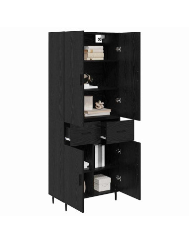 Credenza 2 pcs Rovere nero Legno Stratificato e Vetro