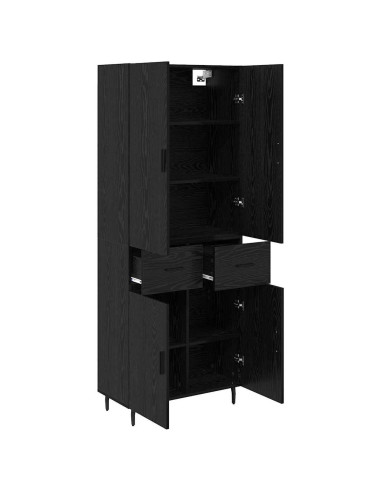 Credenza 2 pcs Rovere nero Legno Stratificato e Vetro