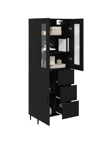 Credenza 2 pcs Rovere Nero Legno Stratificato e Vetro