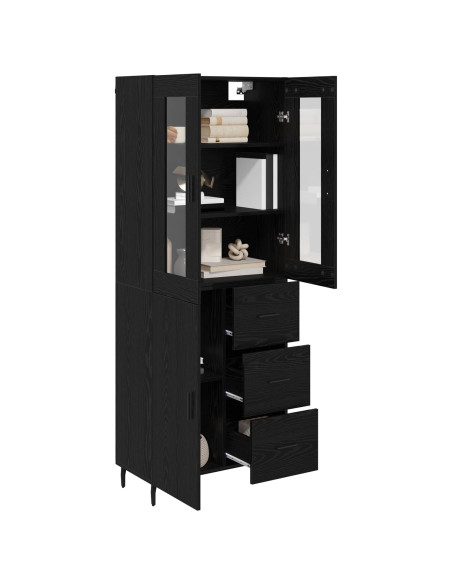 Credenza 2 pcs Rovere Nero Legno Stratificato e Vetro