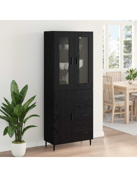 Credenza 2 pcs Rovere Nero Legno Stratificato e Vetro