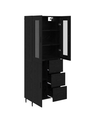 Credenza 2 pcs Rovere Nero Legno Stratificato e Vetro