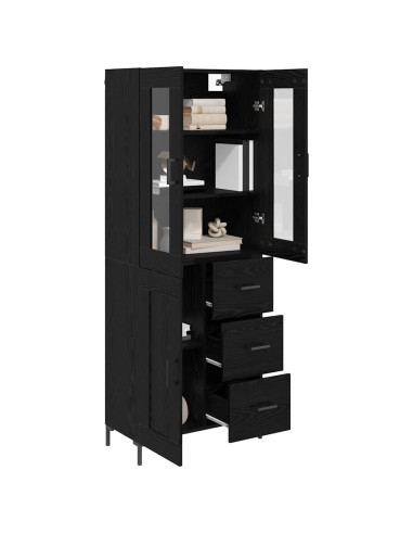 Credenza con cassetto 2 pcs Rovere Nero Legno multistrato