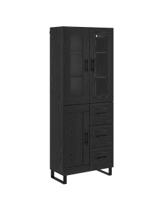 Credenza 2 pcs Rovere Nero Legno Stratificato e Vetro 2