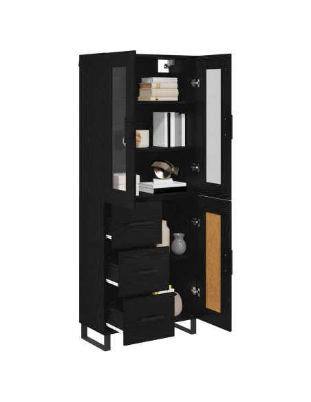 Credenza 2 pcs Rovere Nero Legno Stratificato e Vetro