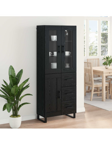 Credenza 2 pcs Rovere Nero Legno Stratificato e Vetro