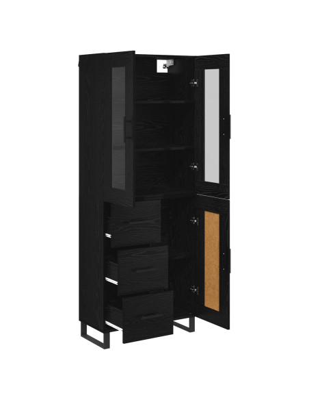 Credenza 2 pcs Rovere Nero Legno Stratificato e Vetro