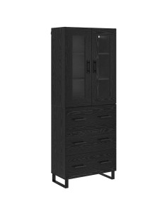 Credenza 2 pcs Rovere Nero Legno Stratificato e Vetro 2