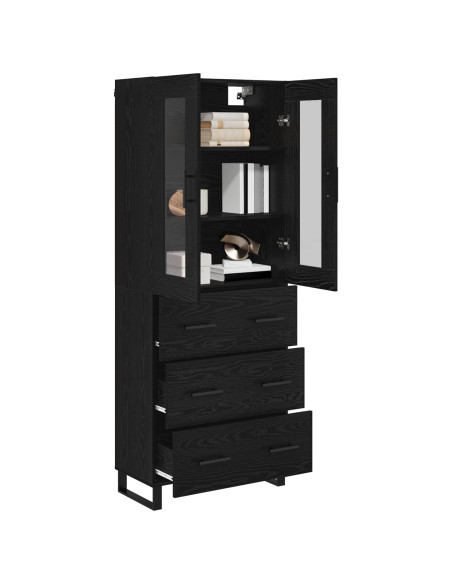 Credenza 2 pcs Rovere Nero Legno Stratificato e Vetro