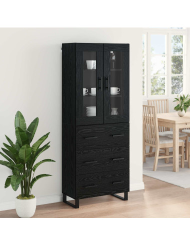 Credenza 2 pcs Rovere Nero Legno Stratificato e Vetro