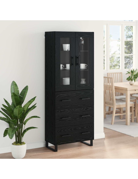 Credenza 2 pcs Rovere Nero Legno Stratificato e Vetro