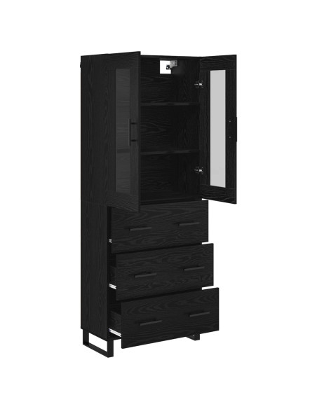 Credenza 2 pcs Rovere Nero Legno Stratificato e Vetro