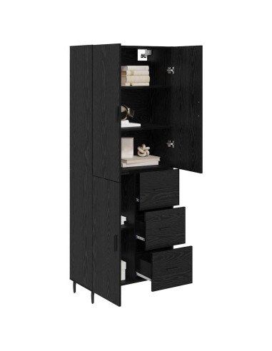 Credenza 2 pcs Rovere nero Legno Stratificato e Vetro