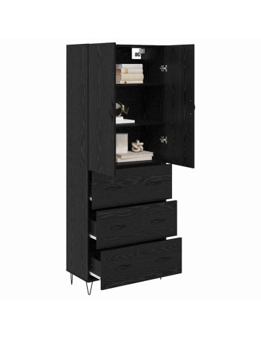 Credenza 2 pcs Rovere Nero Legno ingegnerizzato e vetro