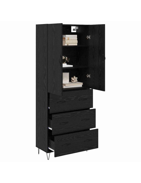 Credenza 2 pcs Rovere Nero Legno ingegnerizzato e vetro