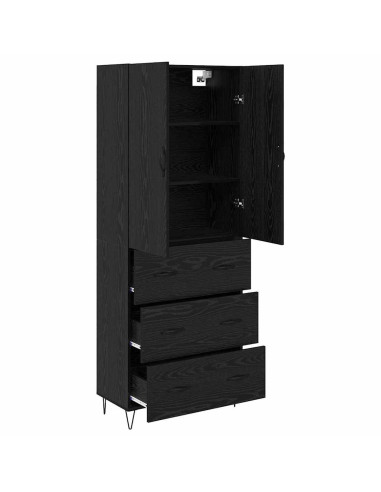 Credenza 2 pcs Rovere Nero Legno ingegnerizzato e vetro