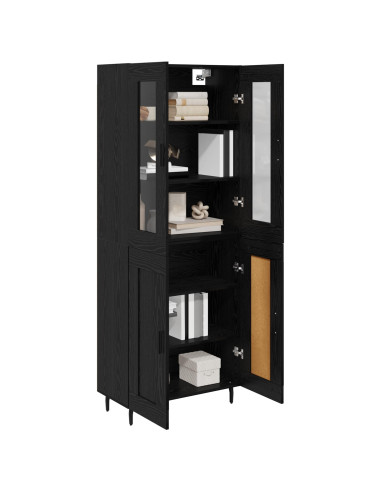 Credenza 2 pcs Rovere Nero Legno Stratificato e Vetro