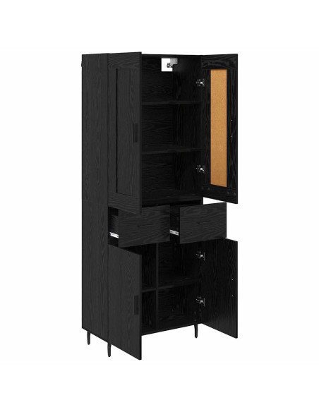 Credenza con cassetto 2 pcs Rovere Nero Legno multistrato