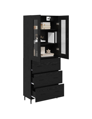 Credenza 2 pcs Rovere Nero Legno Stratificato e Vetro