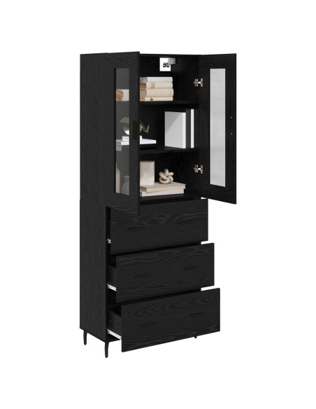 Credenza 2 pcs Rovere Nero Legno Stratificato e Vetro