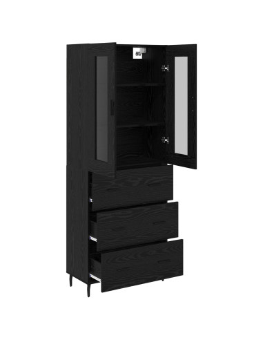 Credenza 2 pcs Rovere Nero Legno Stratificato e Vetro