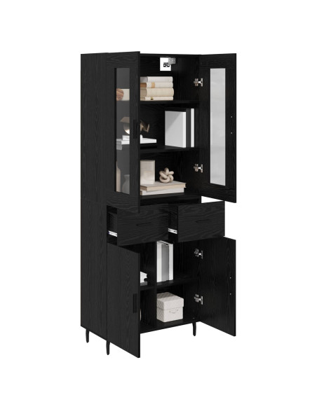 Credenza 2 pcs Rovere Nero Legno Stratificato e Vetro