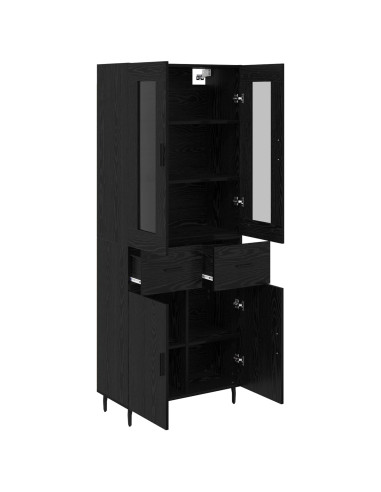 Credenza 2 pcs Rovere Nero Legno Stratificato e Vetro