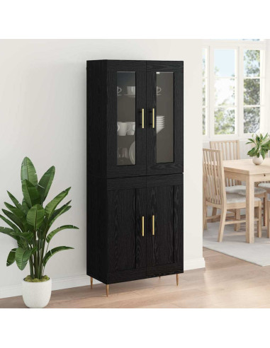 Credenza 2 pcs Rovere Nero Legno multistrato