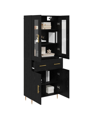 Credenza con cassetto 2 pcs Rovere Nero Legno multistrato