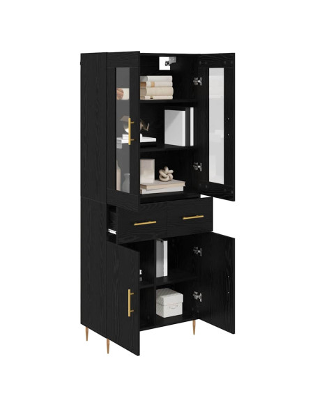 Credenza con cassetto 2 pcs Rovere Nero Legno multistrato