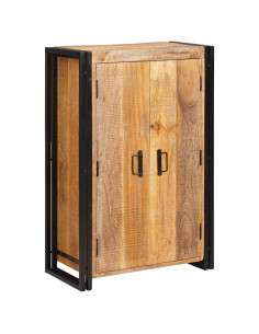Highboard con Ante Legno di Mango Massello Grezzo e Metallo 2