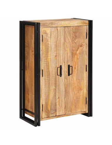Highboard con Ante Legno di Mango Massello Grezzo e Metallo