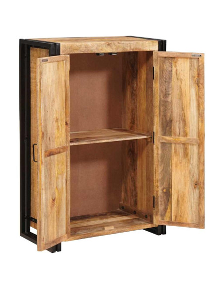 Highboard con Ante Legno di Mango Massello Grezzo e Metallo