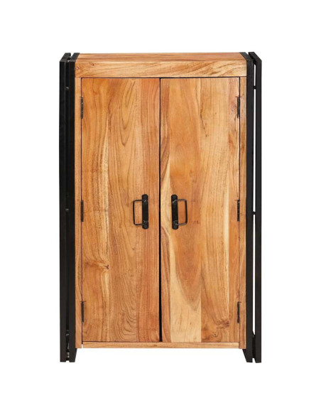 Highboard con Ante Marrone Legno massello di acacia e metallo