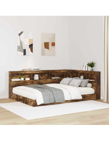Letto Libreria Rovere fumo 140 x 200 cm Legno multistrato