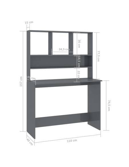 Scrivania Mensole Grigio Lucido 110x45x157 cm Legno Multistrato