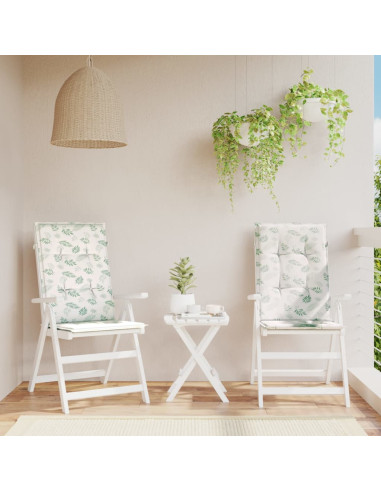 Cuscini per Sedia Schienale Alto 2 pz Motivo Foglie in Tessuto
