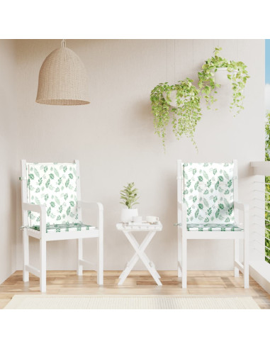 Cuscini per Sedia Schienale Basso 2 pz Motivo Foglie in Tessuto